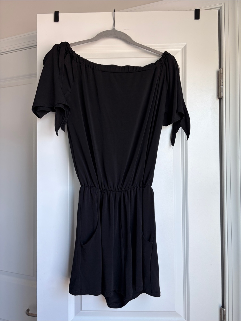 Women's Black Off-Shoulder Elastic Waist Romper